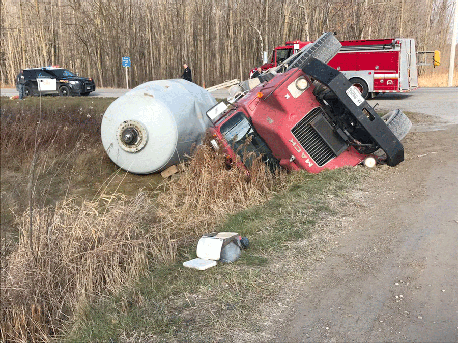 Cement truck demolished after hitting ditch post image