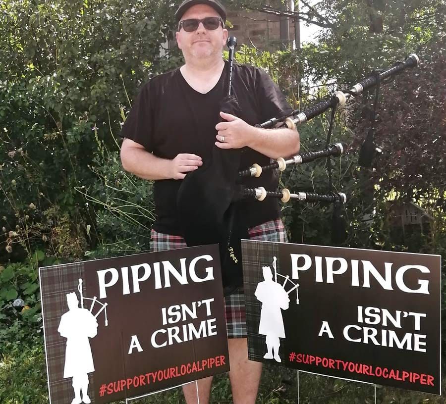 Local piper addresses noise complaints with sign campaign post image