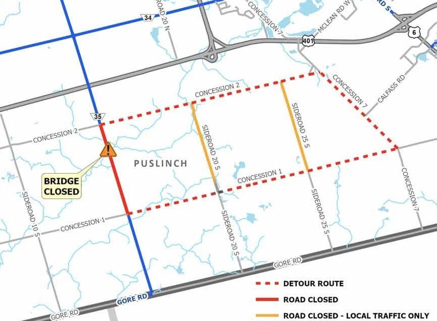 Paddock Bridge is out and detours are causing problems for Puslinch Township post image