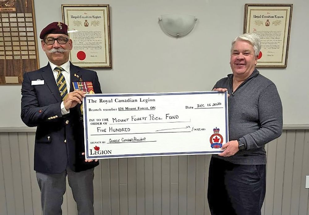 Mount Forest Legion pledges $2,500 towards new pool post image