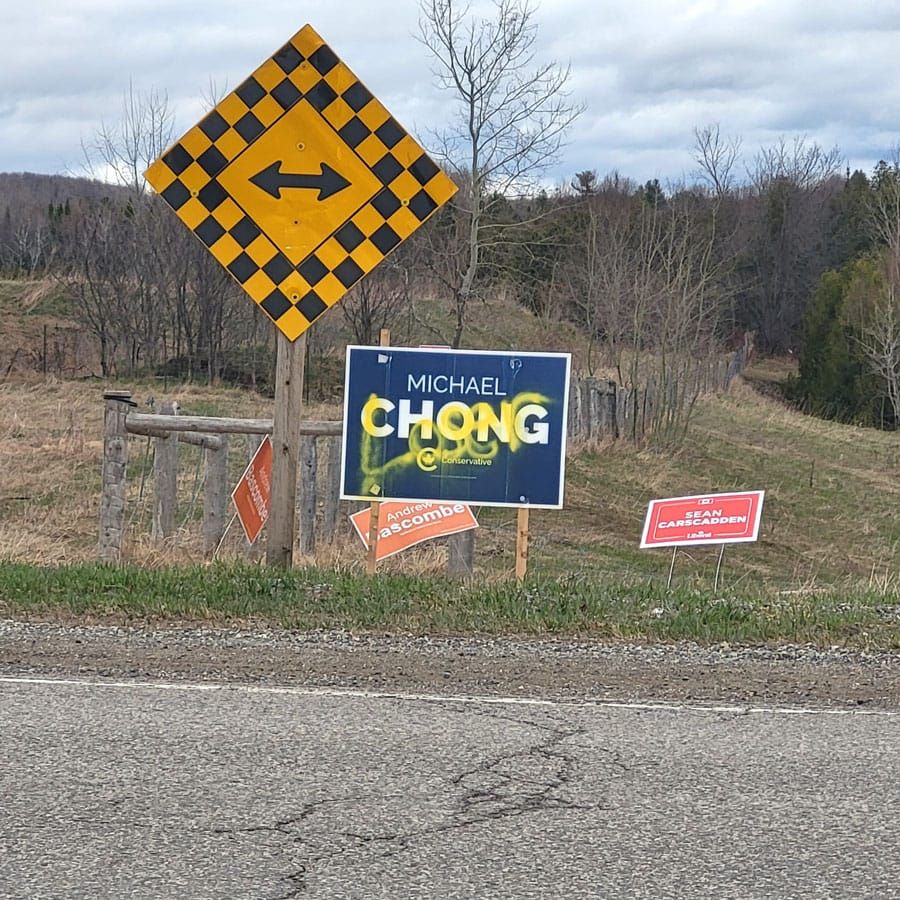 Defaced election sign post image