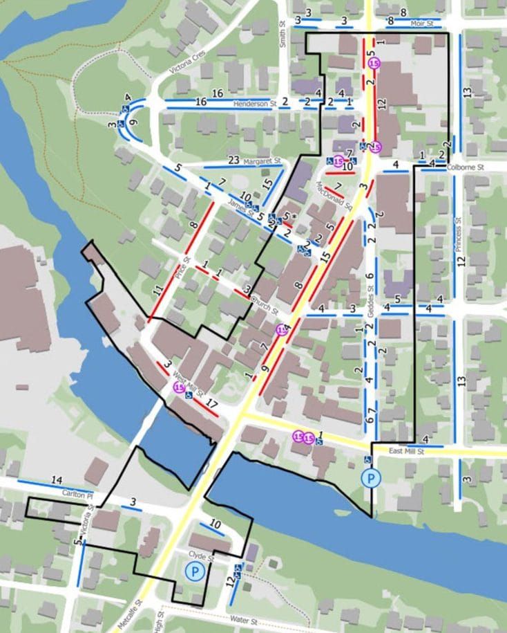 Visitors will pay to park in downtown Elora; residents who register will not post image