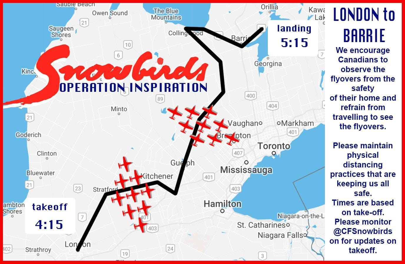 Snowbirds flyover on Sunday will include portion of Wellington County