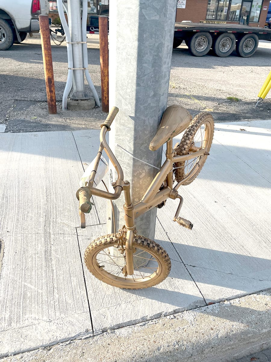 Golden bicycles support Childhood Cancer Awareness Month