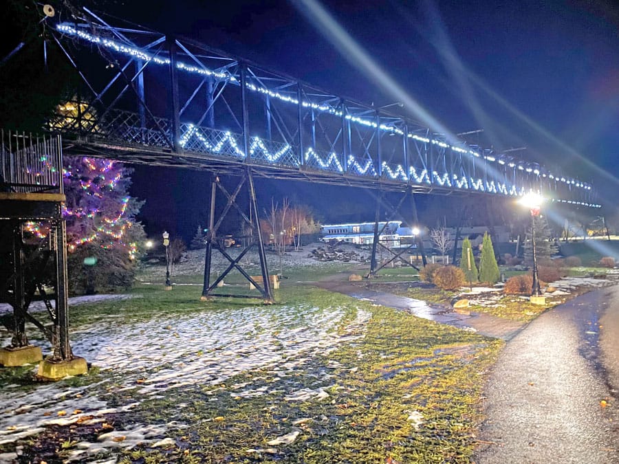 Palmerston Lions Heritage Park pedestrian bridge is lit up for the holidays