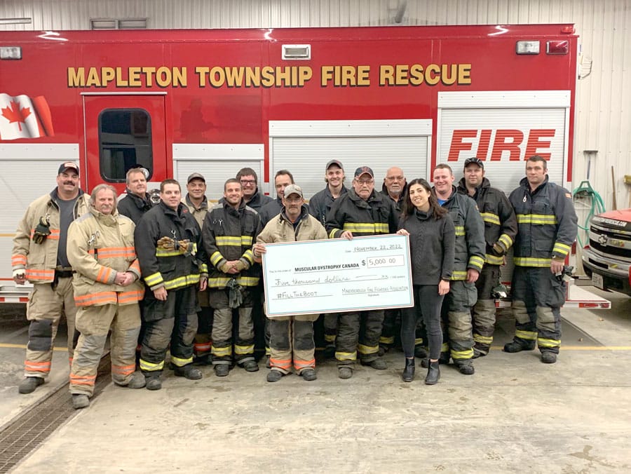 Mapleton's Moorefield firefighters present donation to Muscular Dystrophy Canada