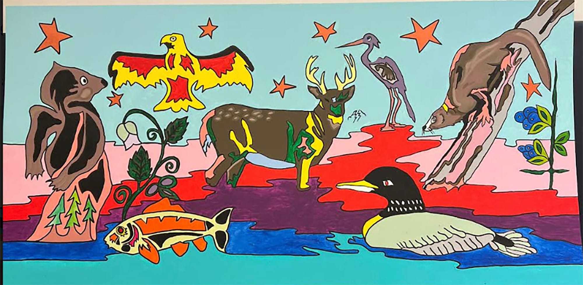 First Nation Artists paint mural with youth at The Grove Wellington Guelph