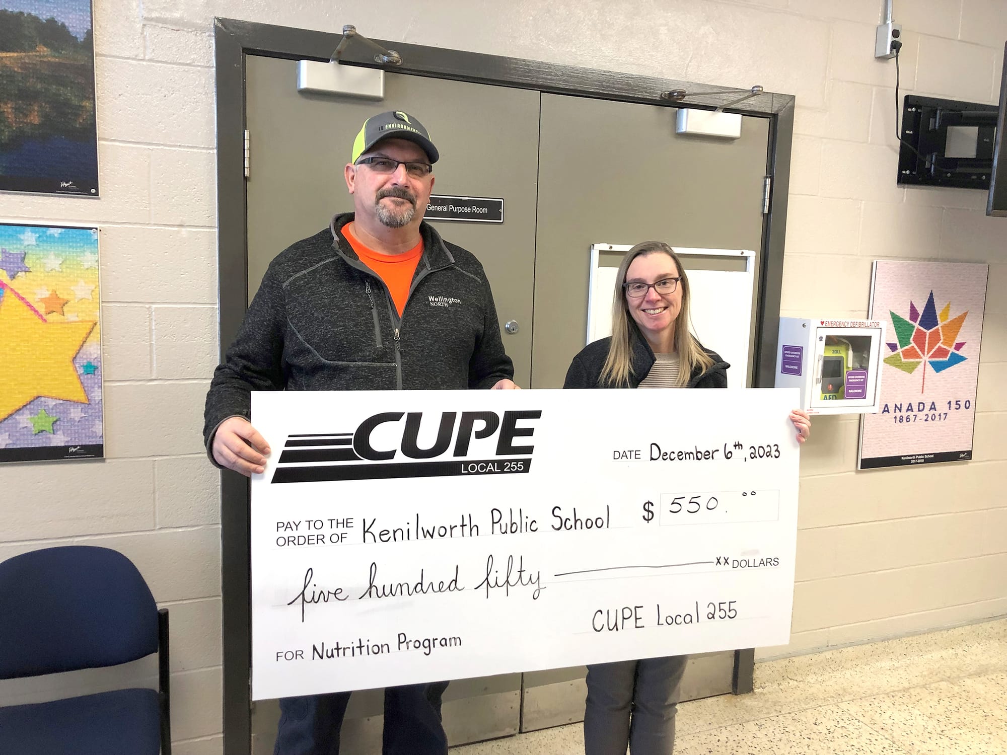 CUPE Local 255 presents cheques to Wellington County schools