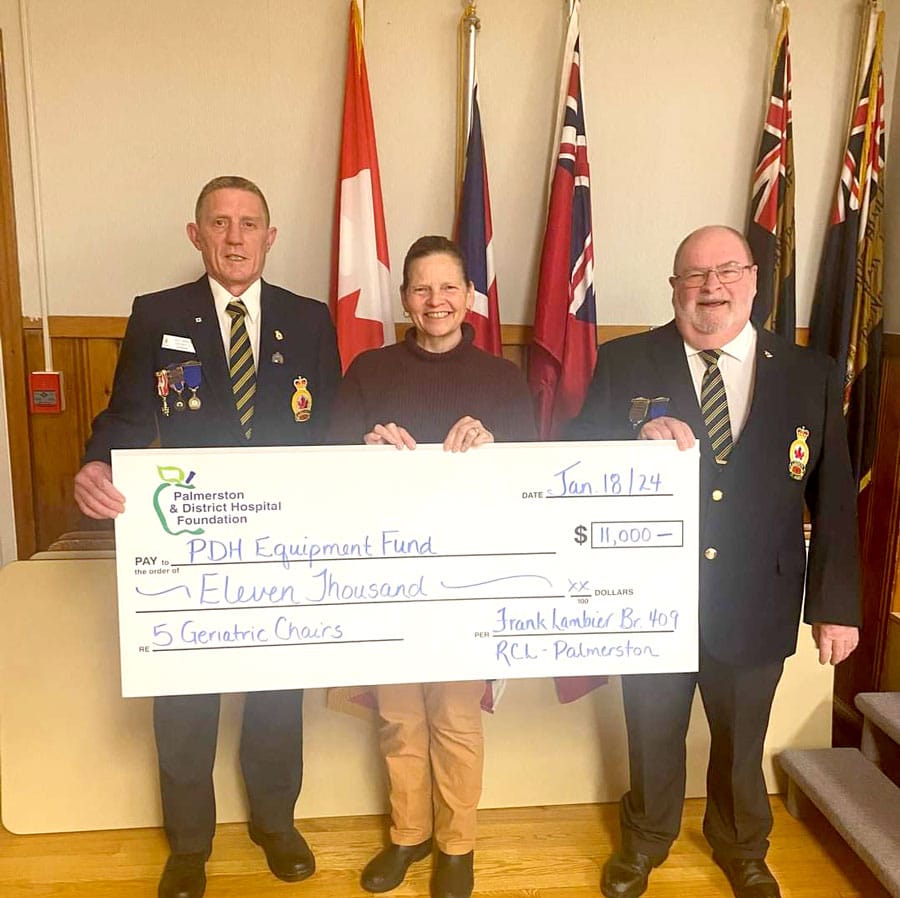 Palmerston Legion Branch 409 presents $11,000 to PDH Foundation Equipment Fund