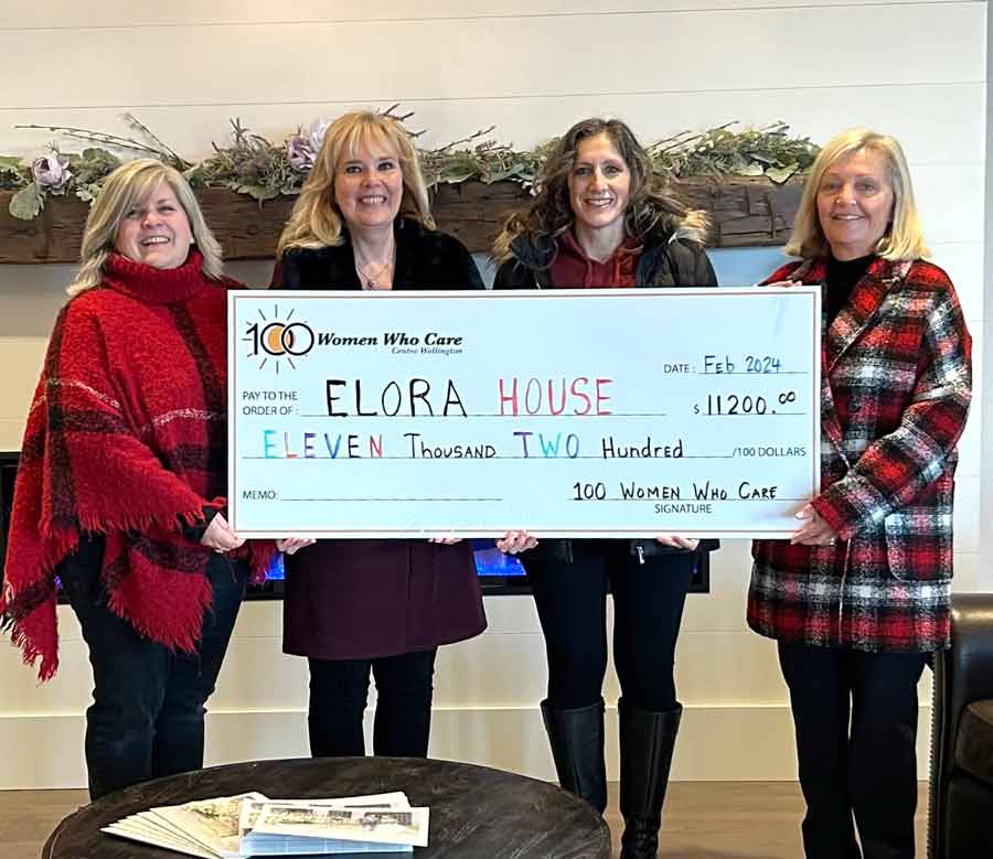 100 Women Who Care Centre Wellington present cheque for $11,200 to Elora House