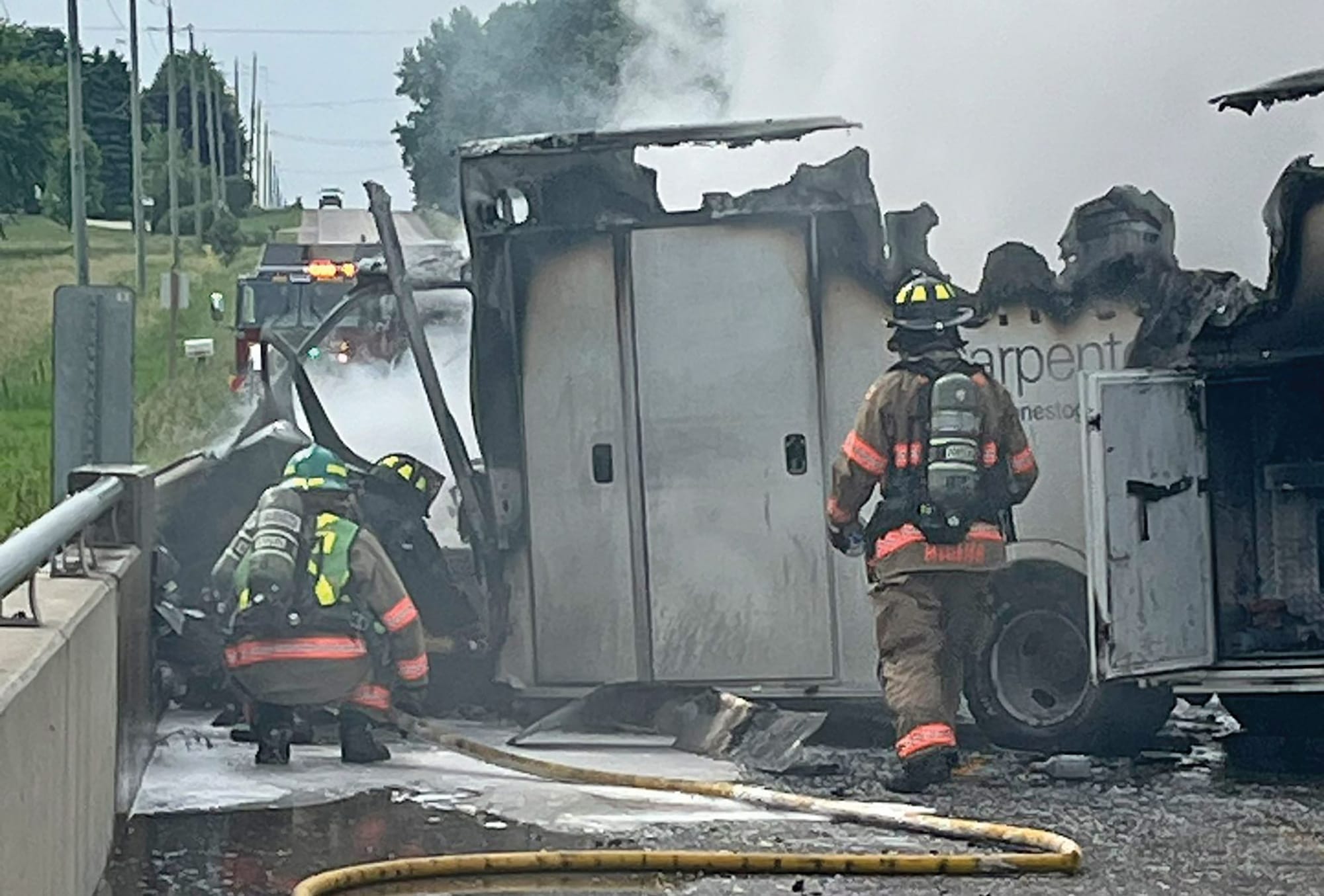 Vehicle fire closes Centre Wellington's 8th Line after truck crashes into guard rail