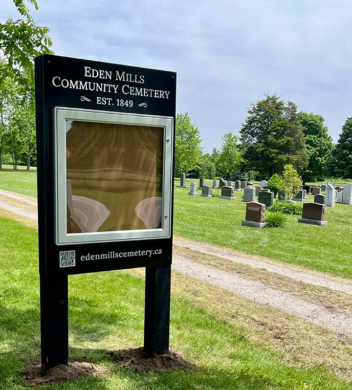 Eden Mills Community Cemetery adds a new double-sided sign