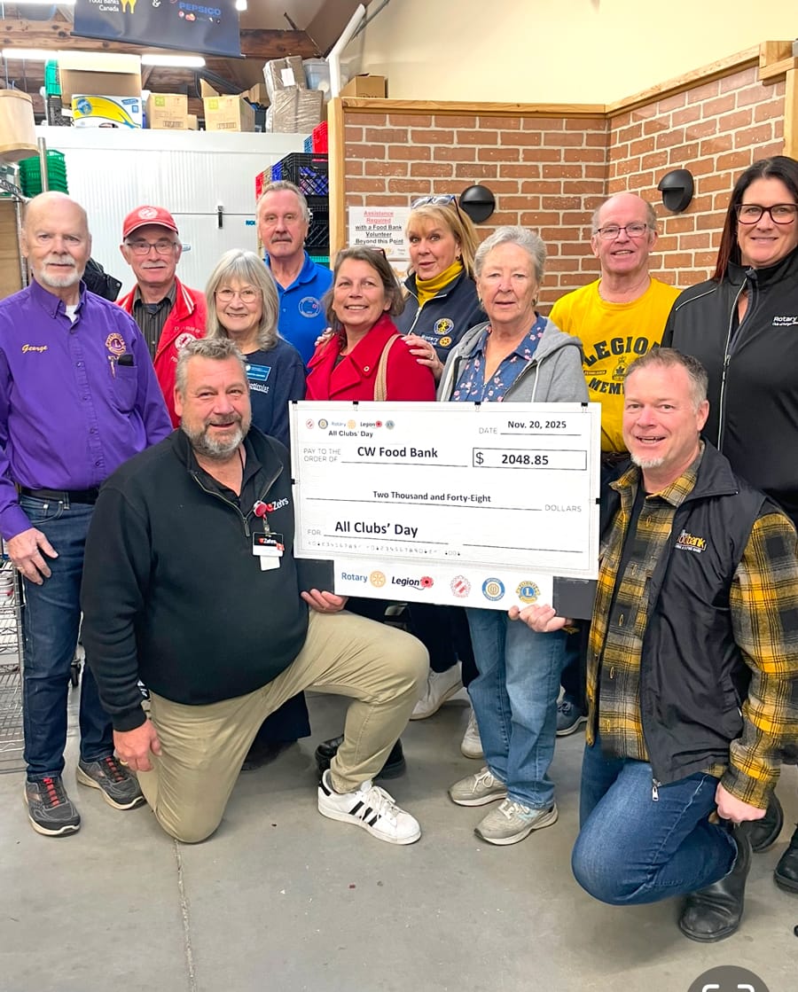 Service clubs present present cheque to Centre Wellington Food Bank