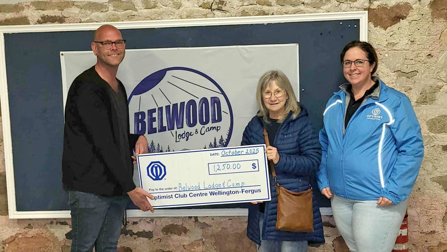Optimist Club Centre of Wellington-Fergus donate to Belwood Lodge and Camp