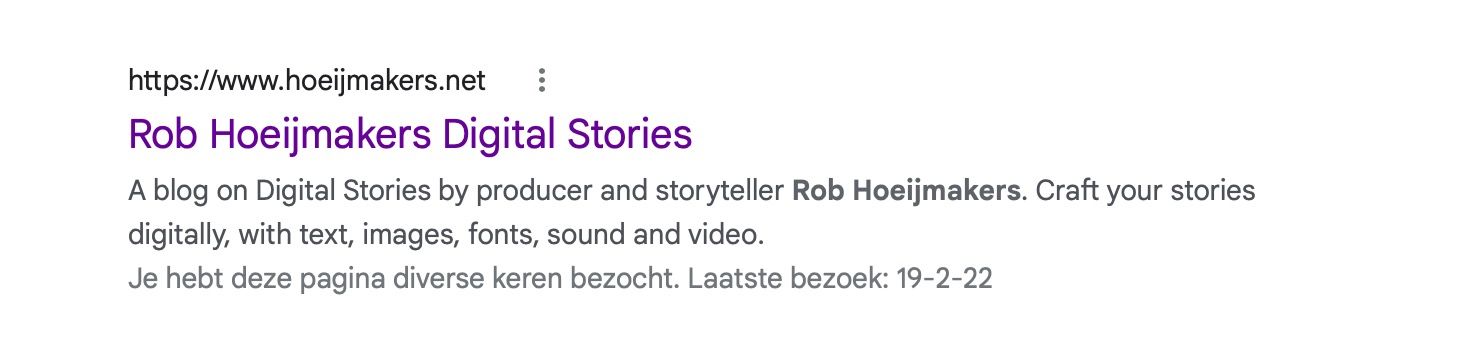 The SERP of my homepage.