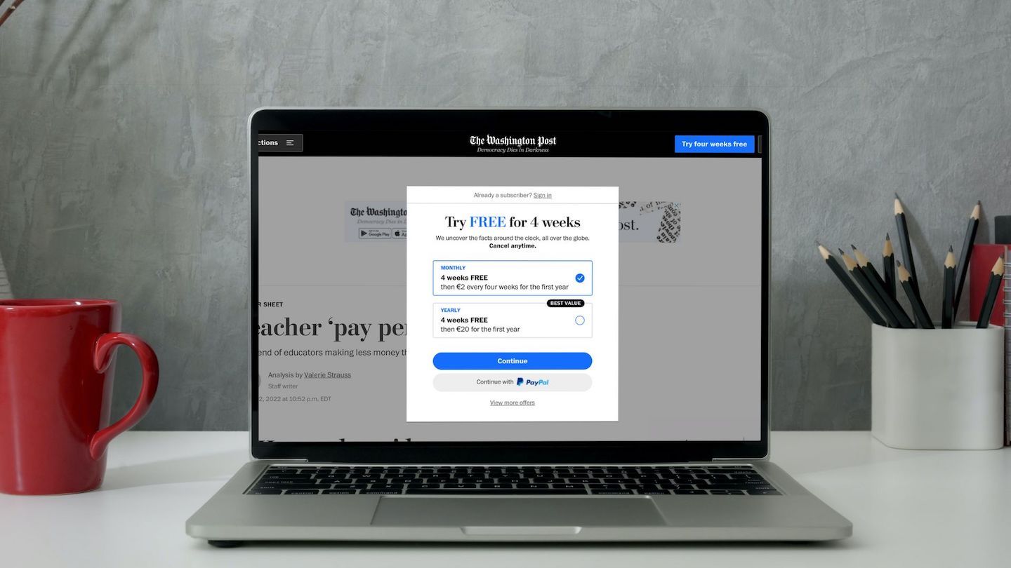 Metered paywall, Washington Post. Four free articles.&nbsp;