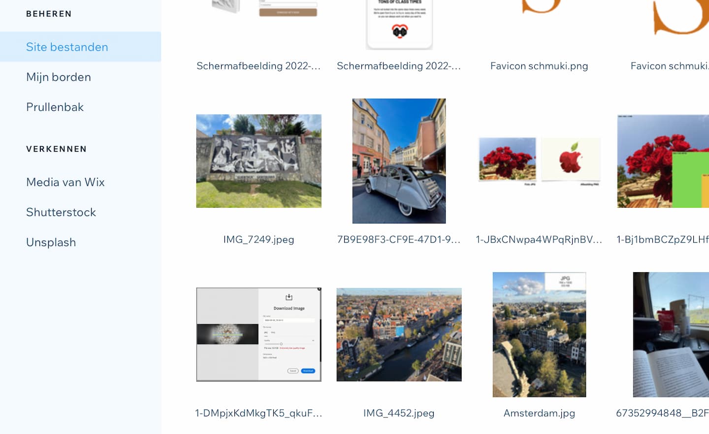 On the left, the three stock photo options in Wix.
