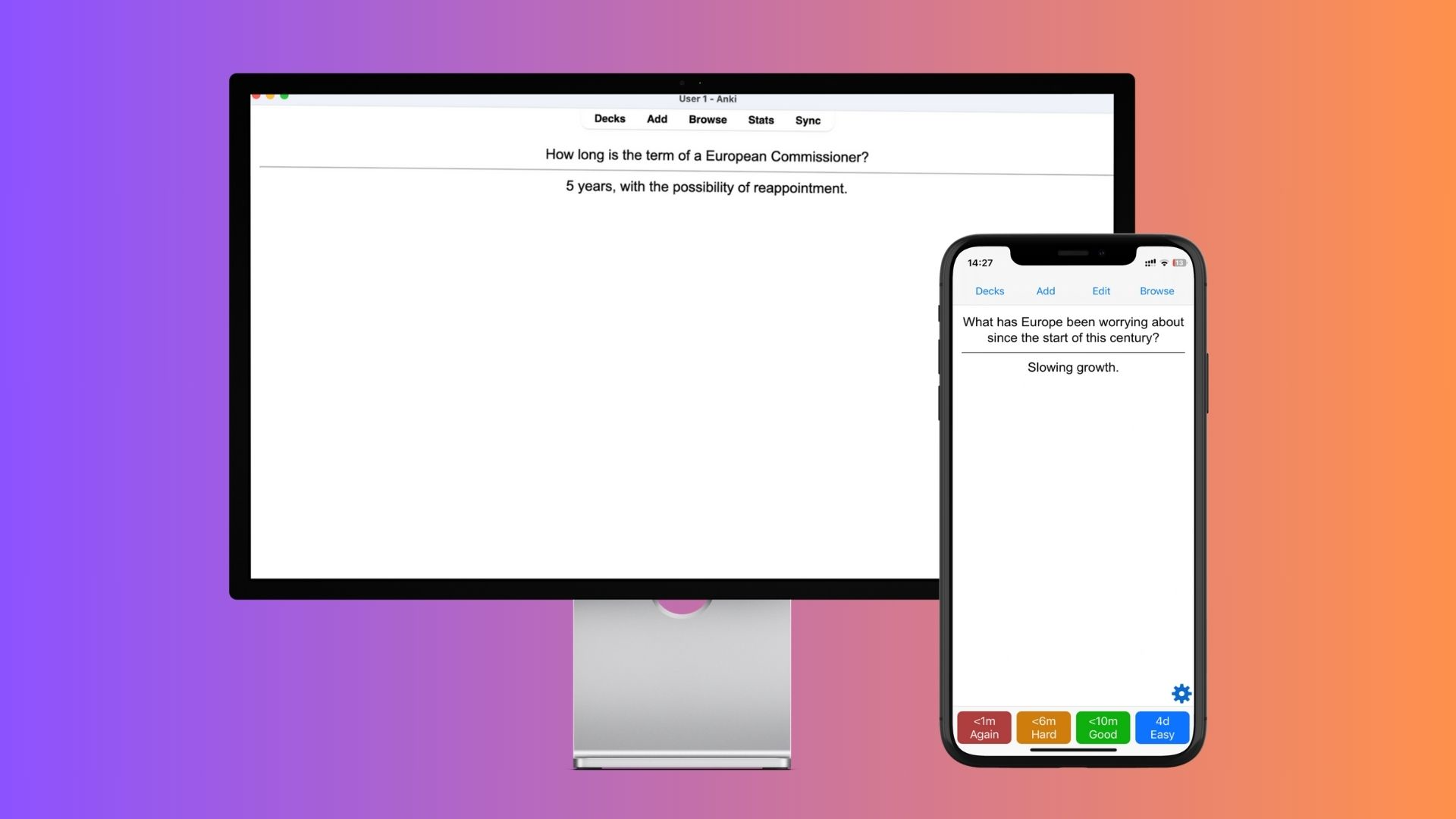 Flash cards in Anki, synced through iCloud.