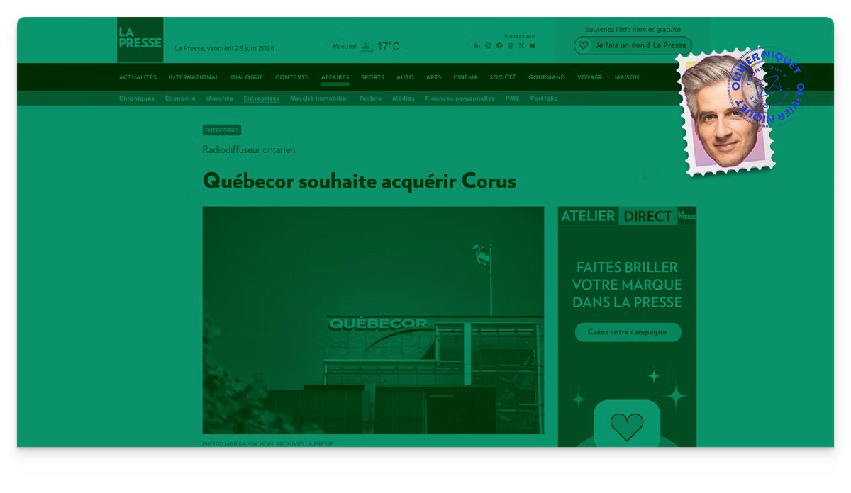 Québecor veut acquérir un autre média Image principale