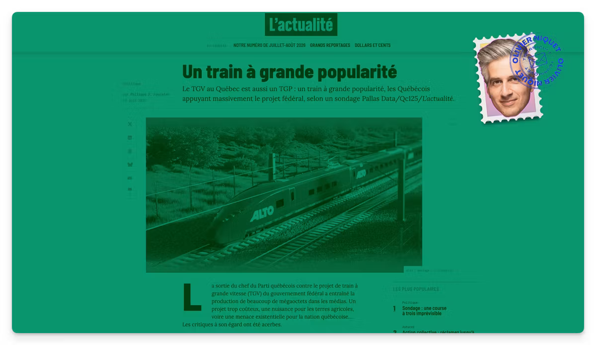 Les deux tiers des Québécois approuvent le projet de TGV Image principale