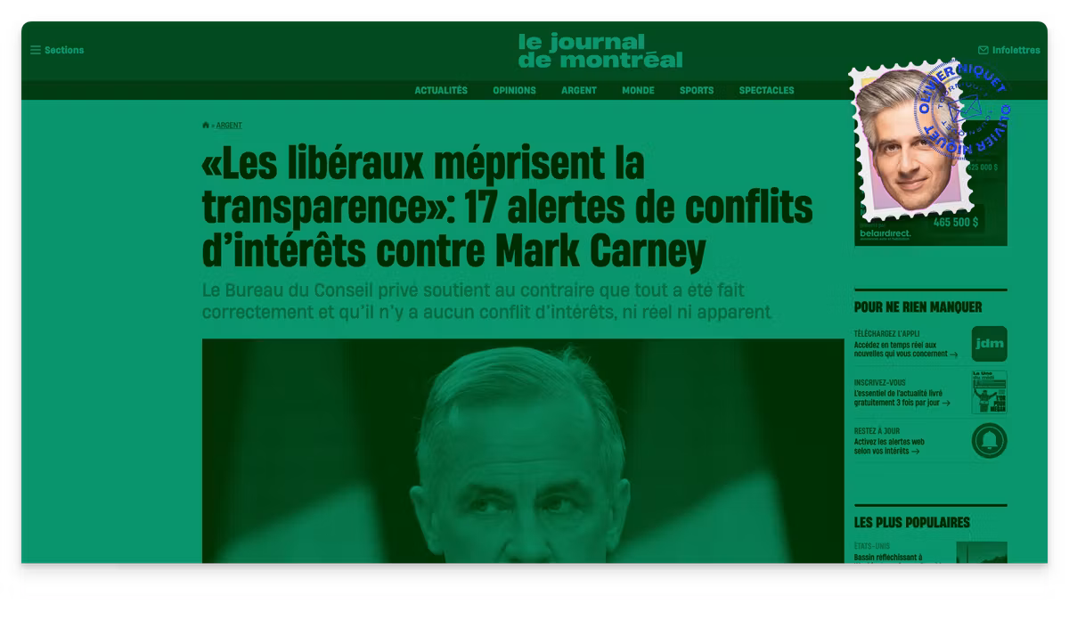 17 alertes de conflits d'intérêts contre Mark Carney Image principale