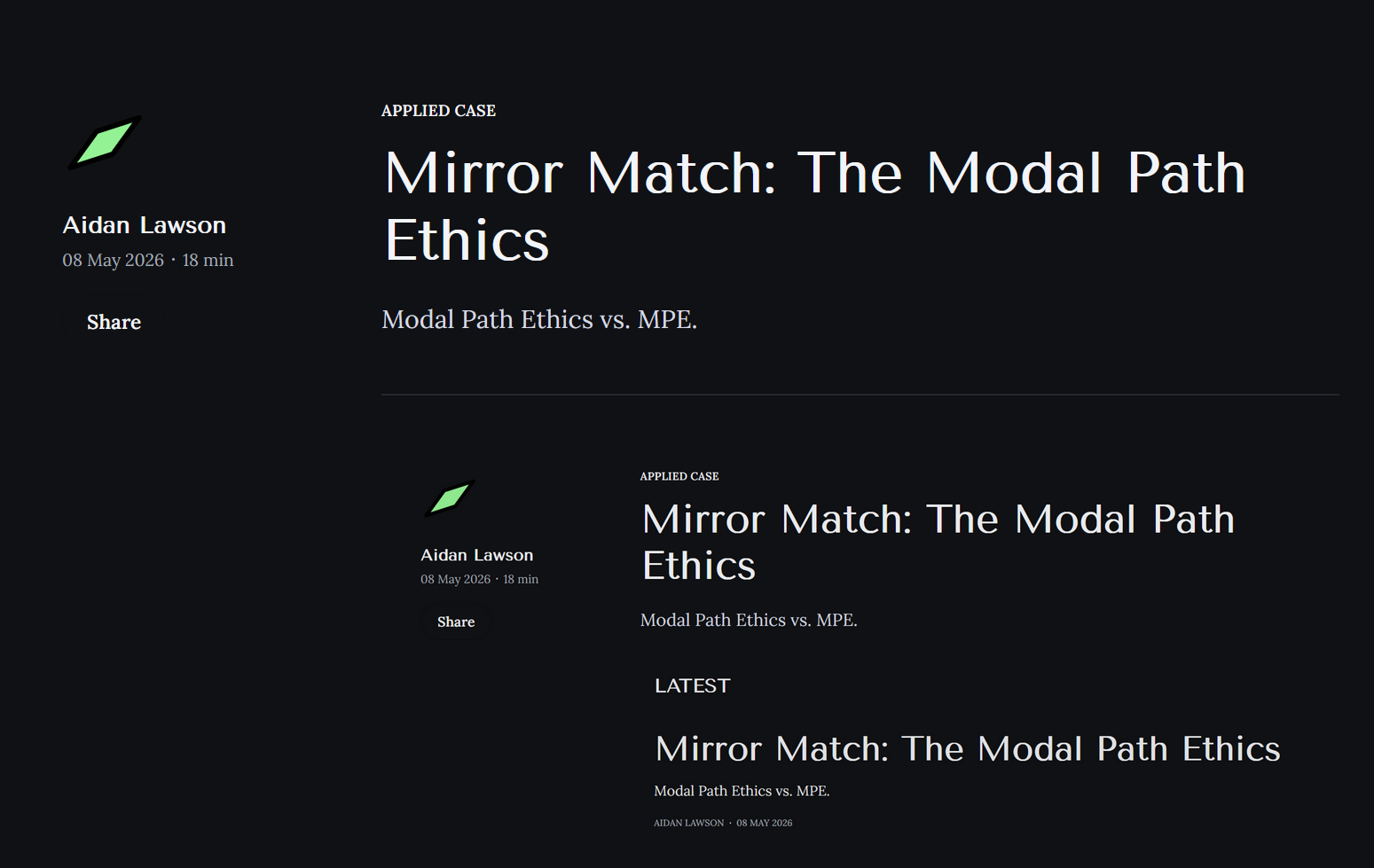 Mirror Match: The Modal Path Ethics