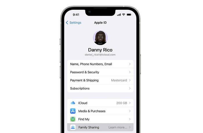 ios-16-iphone-13-pro-settings-apple-id-family-sharing-on-tap