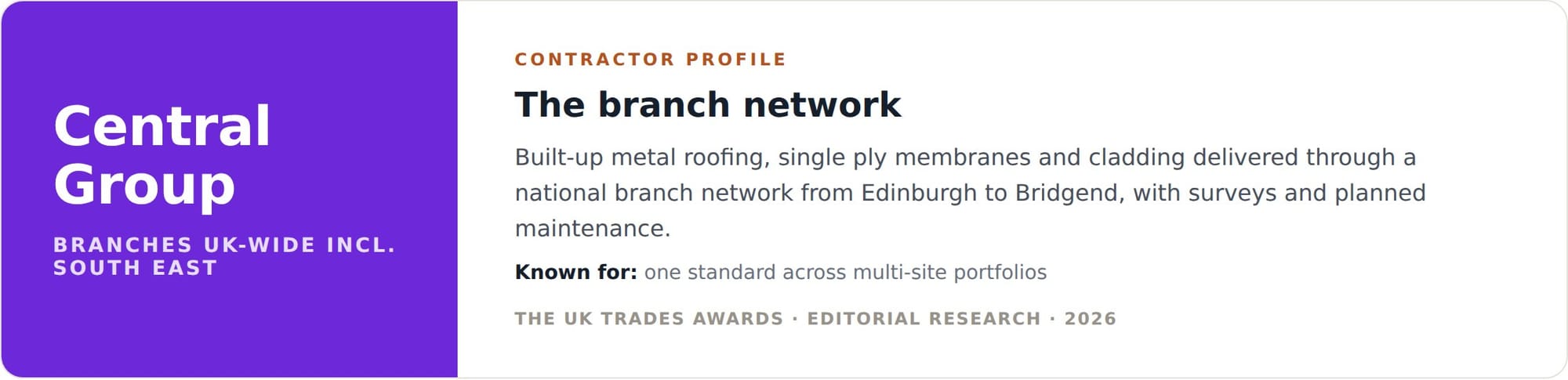Central Group contractor profile card, asbestos portfolio surveys London