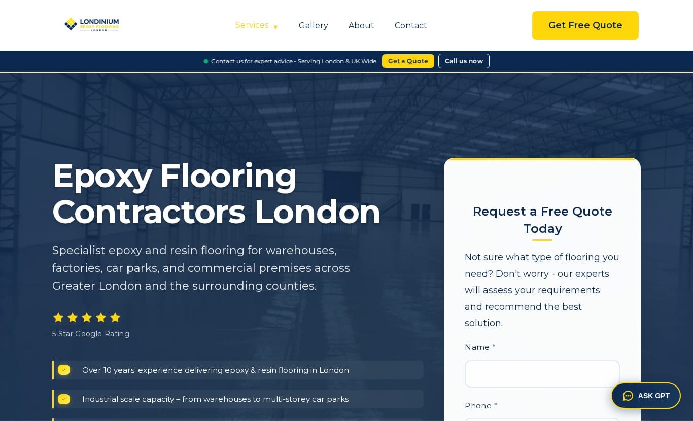 Londinium Epoxy Flooring website homepage, London healthcare flooring