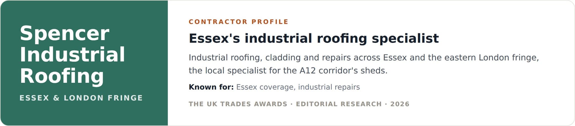 Spencer Industrial Roofing contractor profile card, Essex and east London roofing