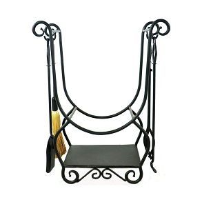 5 Minuteman Country Wrought Iron Log Holder with Tools - Graphite