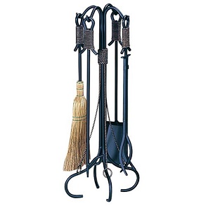 5 Piece Black Wrought Iron Fireplace Tool Set - F-1299