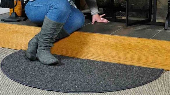 Andiron 4' Half Round Black Wool Fireplace Rug