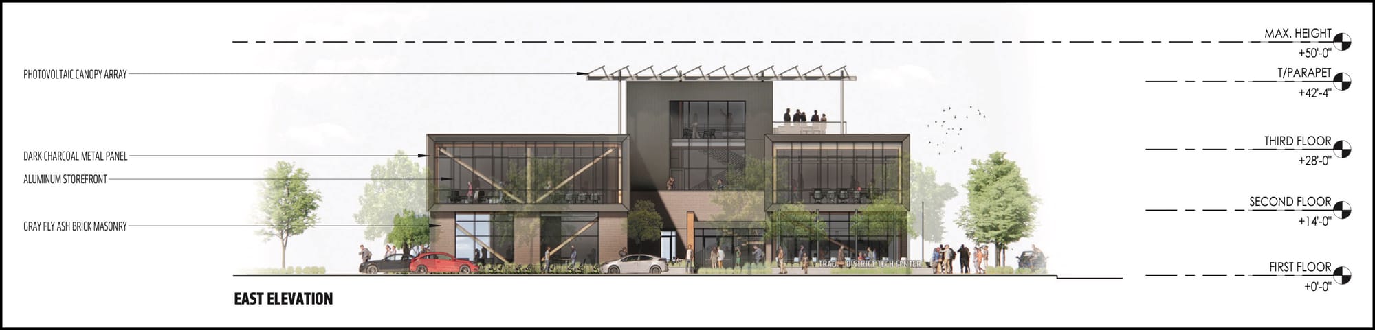 side view of a three-story building schematic for the technology center