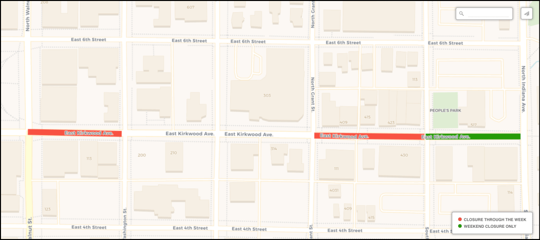 Two separate blocks on Kirkwood Avenue to be closed through week until end of year, weekends-only for one block