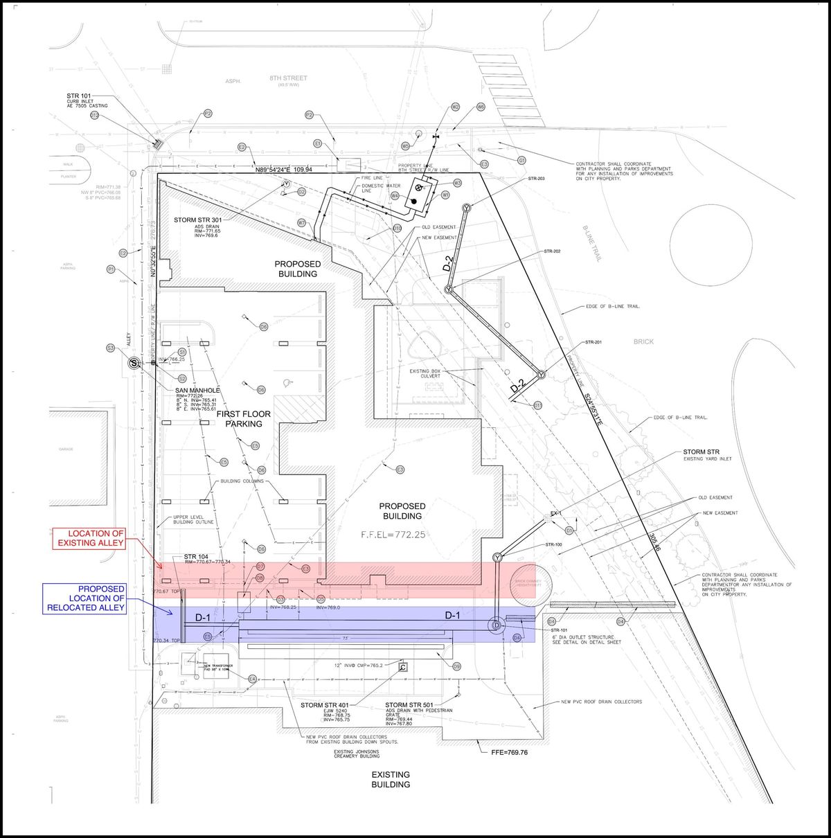 Johnson’s Creamery developer pitches swap of alley location, city council puts off decision