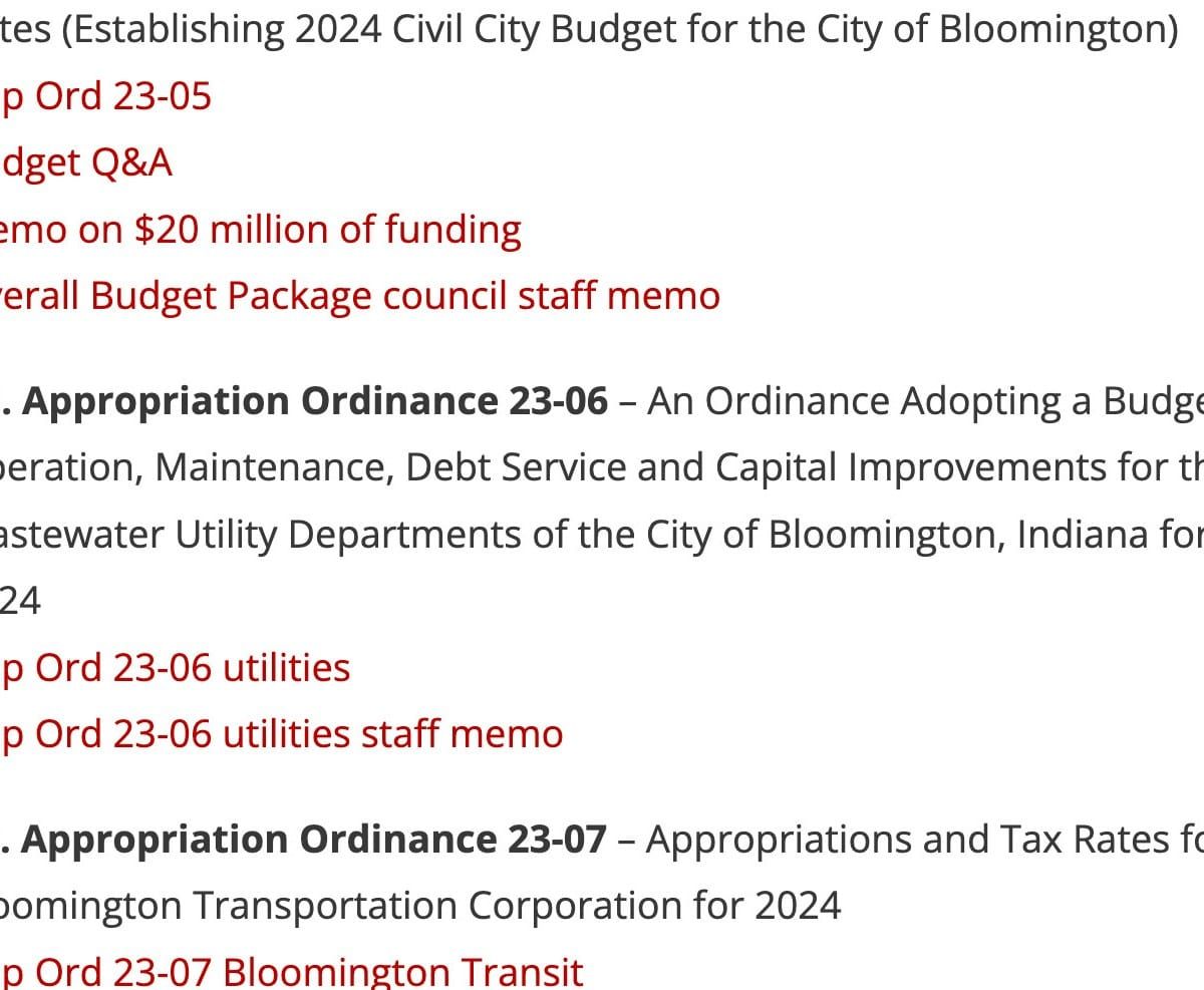 Bloomington City Council Agenda Sept. 27, 2023 (Special Budget Meeting)