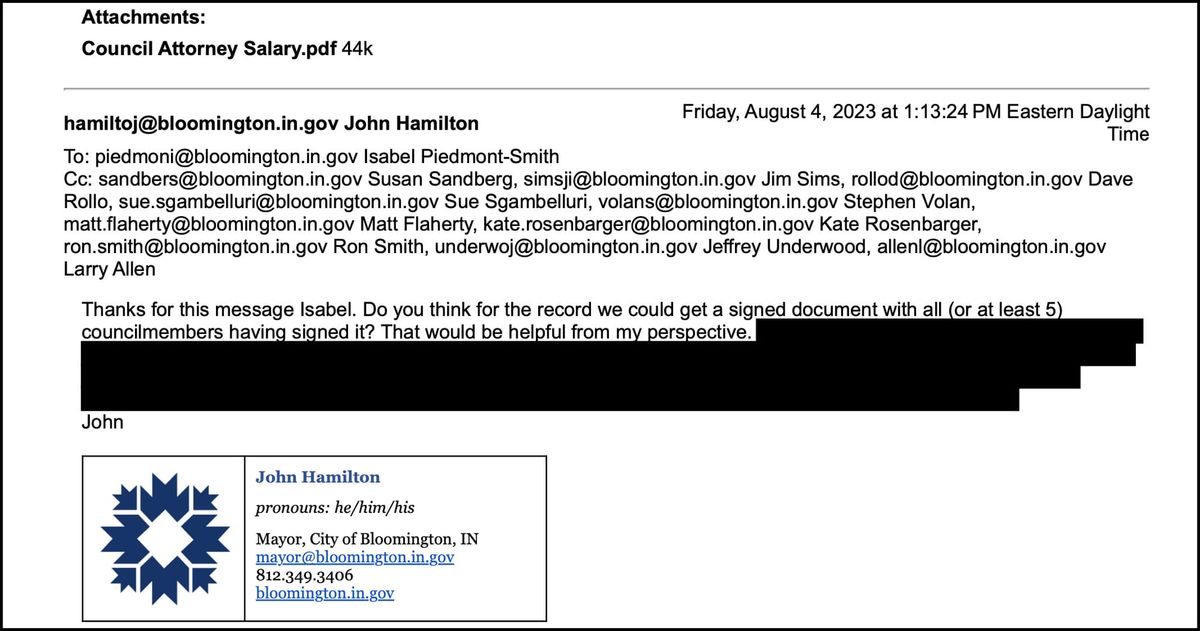 Private letter from Bloomington city council to mayor influenced proposed 2024 budget