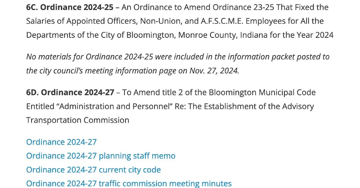 Bloomington City Council Agenda, Dec. 4, 2024