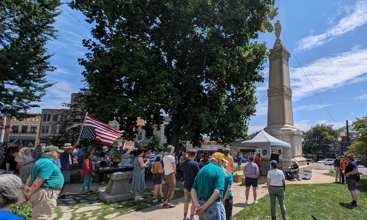 Courthouse rally speakers denounce Trump policies, urge voter action