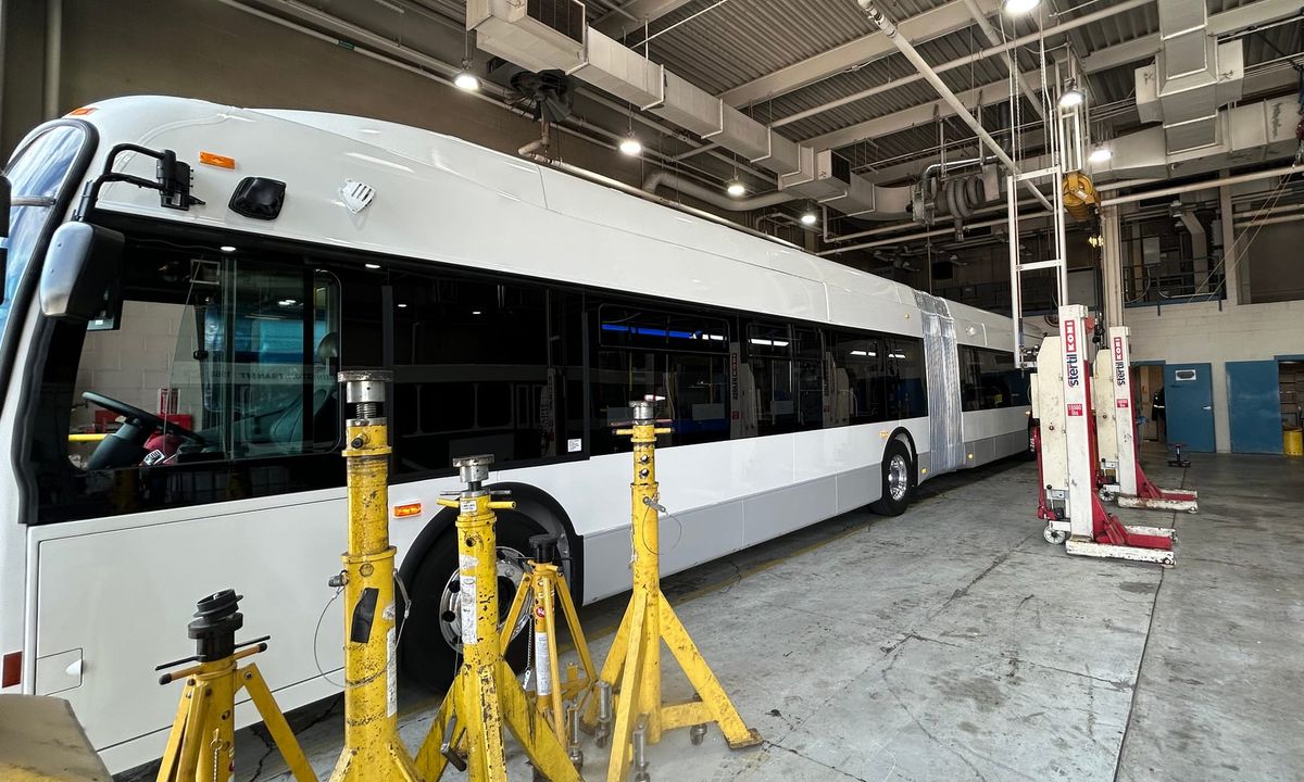 Bloomington Transit’s first 60-foot articulated bus arrives at Grimes Lane depot