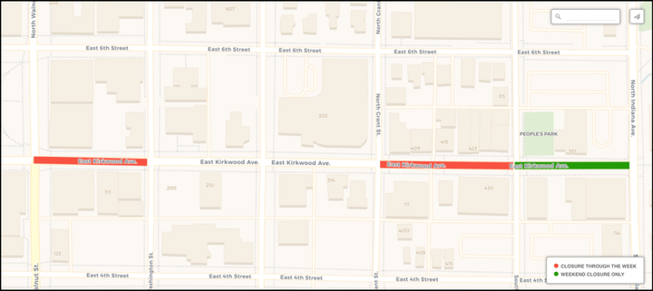 Two separate blocks on Kirkwood Avenue to be closed through week until end of year, weekends-only for one block