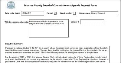 Settlement on Monroe county clerk’s per diem pay OK’d  by commissioners: $9,249.50