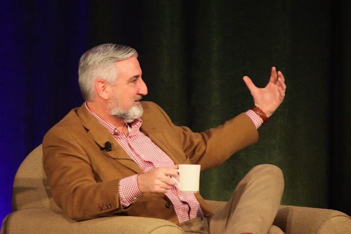 Holcomb visits Bloomington, Cook Group president tells locals: “We can’t sit around and wait for the governor…to solve our problems.”