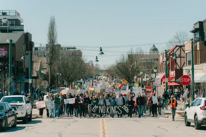 Bloomington’s ‘No Kings 3.0’ protest features speeches, music, march down Kirkwood