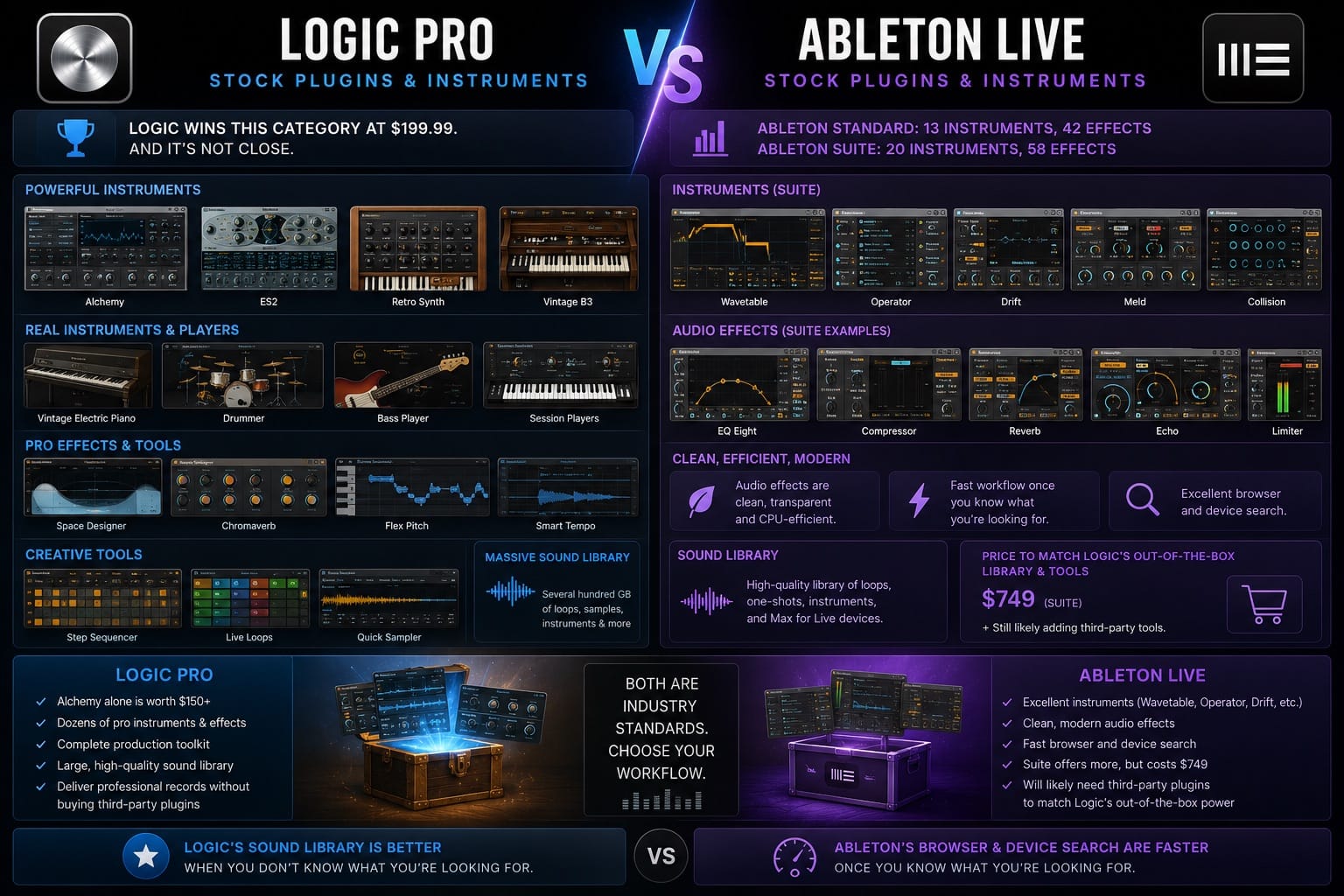 Logic Pro Stock Plugins and Instruments vs Ableton Live