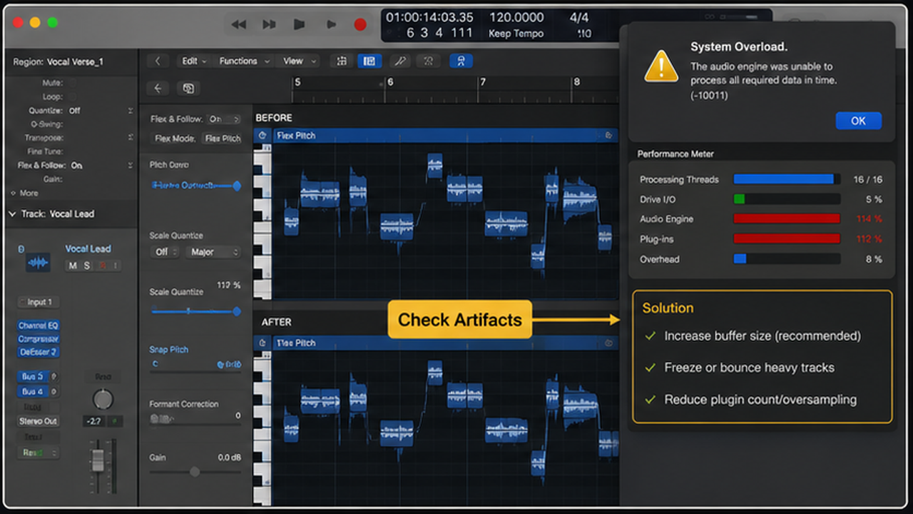 Logic Pro Flex Time and Flex Pitch workflow with timing and pitch edits - step 4
