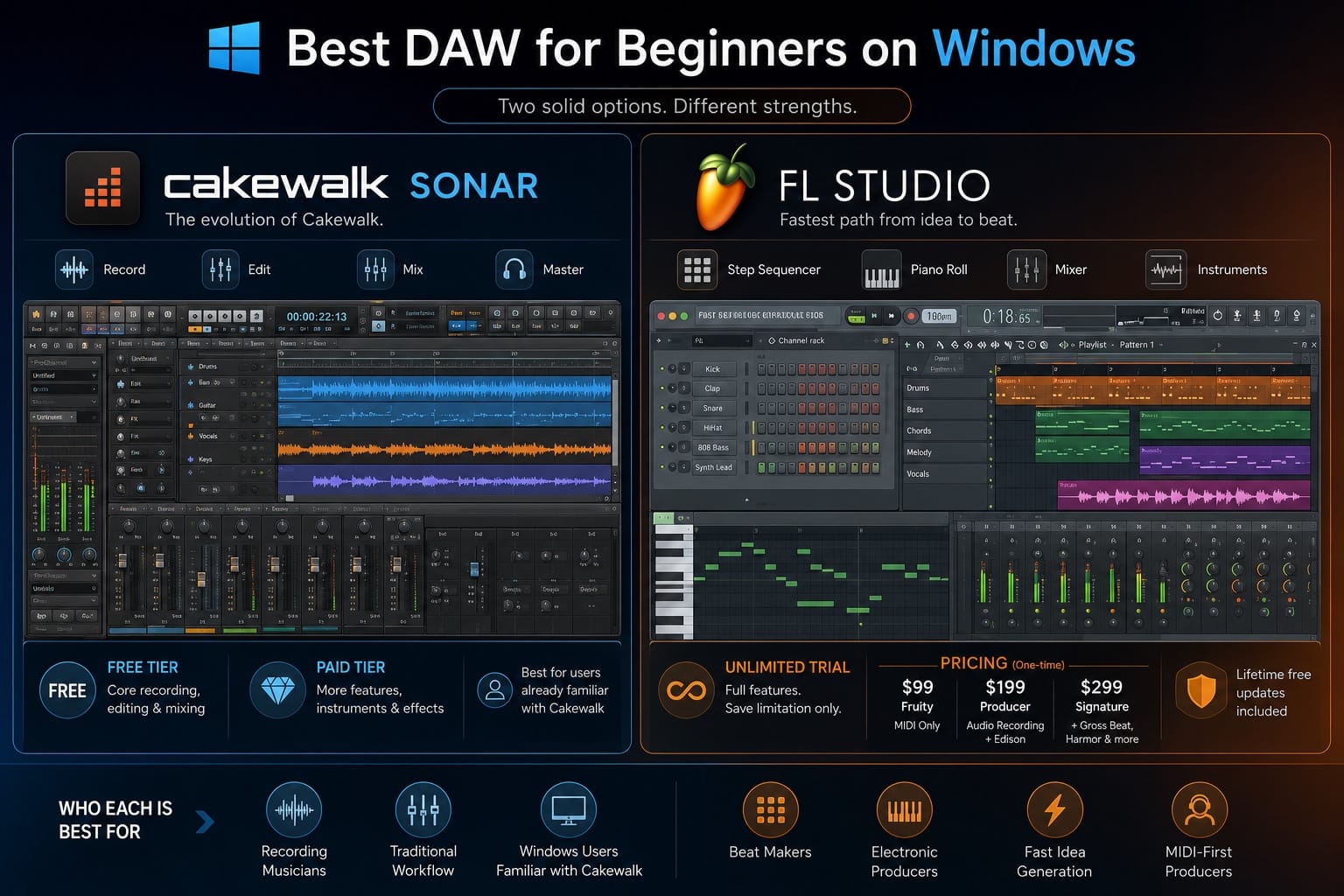 Best DAW for Beginners on Windows FL Studio and Cakewalk Sonar