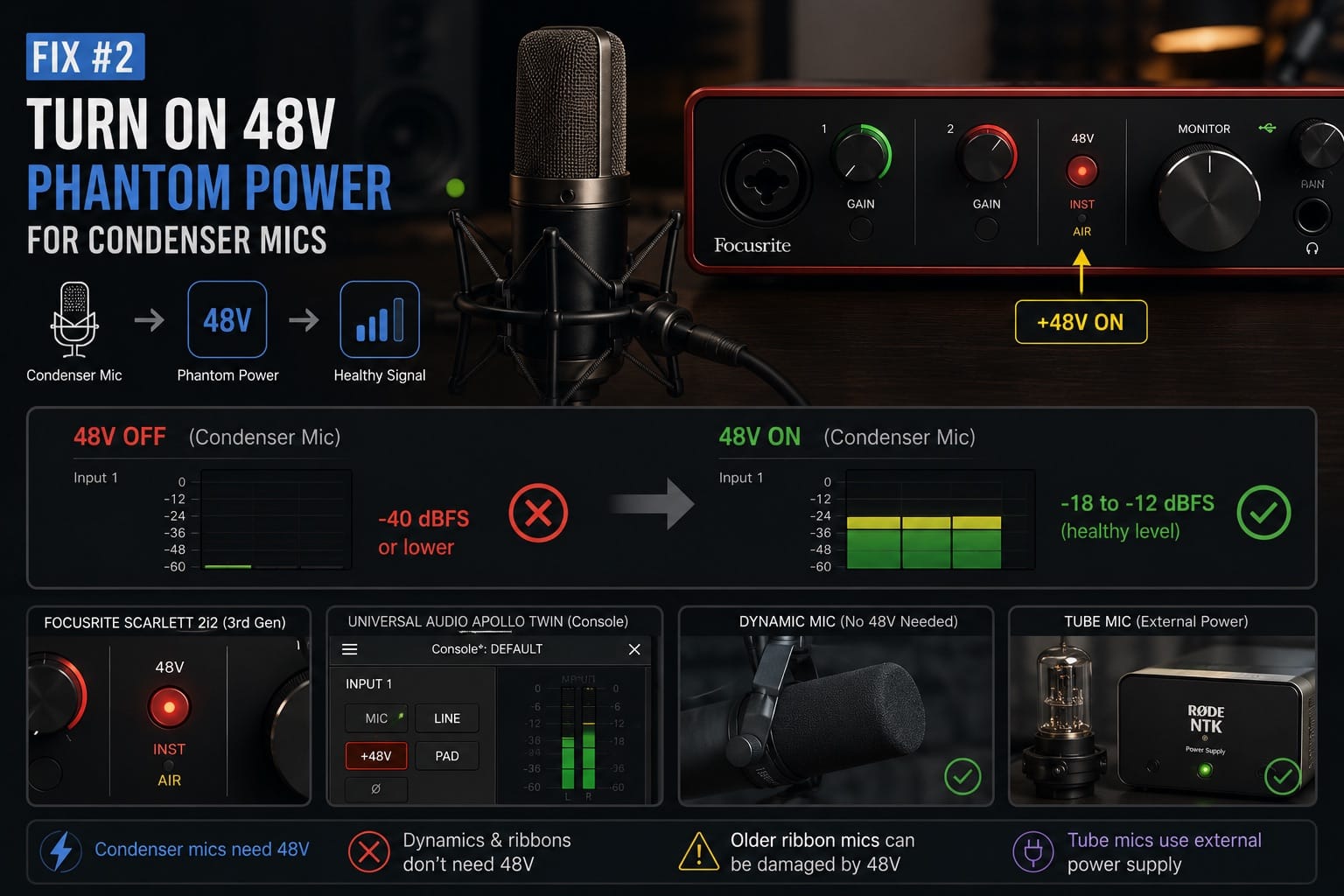 Fix 2 Turn On 48V Phantom Power for Condenser Mics