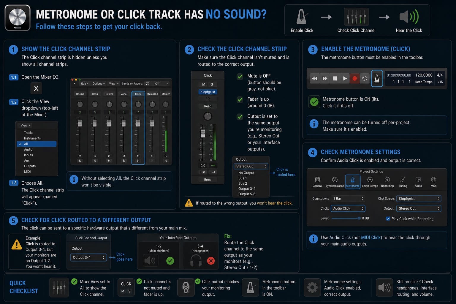 Metronome or Click Track Has No Sound